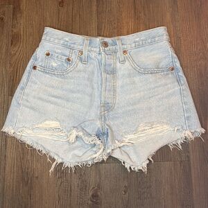 Levi's Light Blue Frayed Denim Shorts